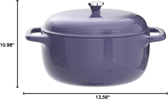 Lodge Essential Enamel Cast Iron Dutch Oven 6 Quarts - Perfect for Bread Baking, Braising, Marinating & Slow Cooking, Features Moisture-Sealing Lid & Dual Handles, Kitchen Essentials, Lilac