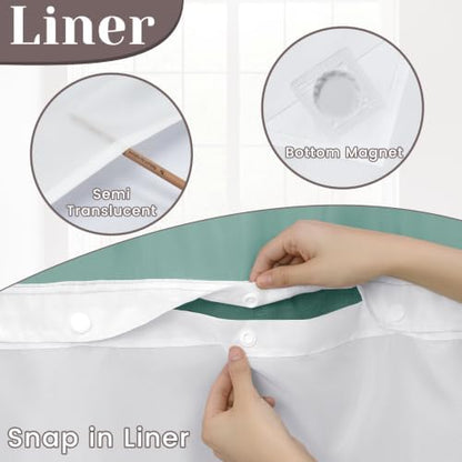 SORTTO No Hook Slub Shower Curtain with Liner, 71x74, Peacock Blue