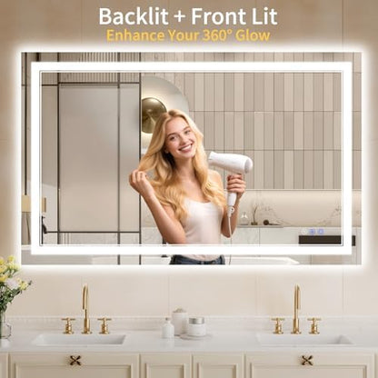 30"x48" LED Bathroom Mirror with Lights, Anti-Fog, Backlit + Front Lit, Dimmable, Led Vanity Mirror for Wall, Lighted Bathroom Mirror, 3 Colors, Shatter-Proof Tempered Glass