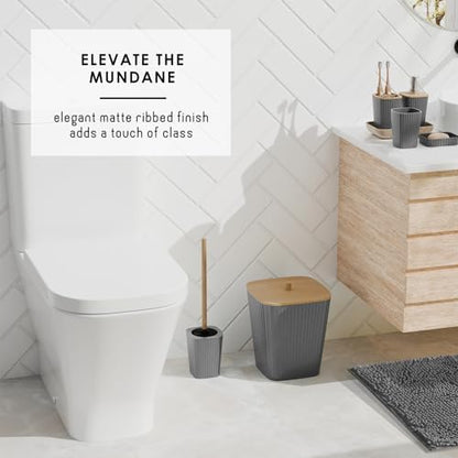 Clara Clark Bathroom Set - Grey Bathroom Accessories Set, 6PC Bathroom Accessory Set, Bathroom Sets with Bathroom Rugs, Toilet Brush, Trash Can & Soap Dispenser