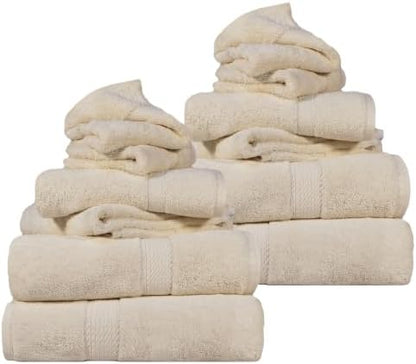 SUPERIOR Egyptian Cotton Ultra Plush & Absorbent, 12 Piece Set, Cream