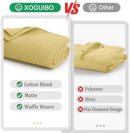 Waffle Weave Shower Curtain Heavyweight Cotton Fabric Yellow 72Wx72L