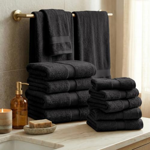 SUPERIOR Egyptian Cotton Ultra Plush & Absorbent, 12 Piece Set, Black