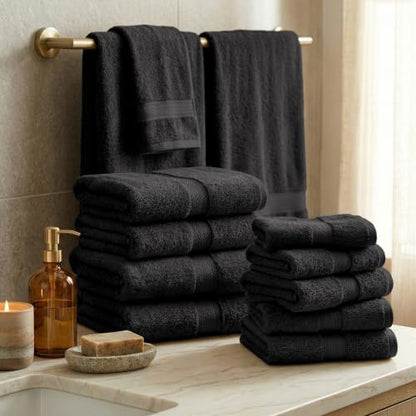 SUPERIOR Egyptian Cotton Ultra Plush & Absorbent, 12 Piece Set, Black