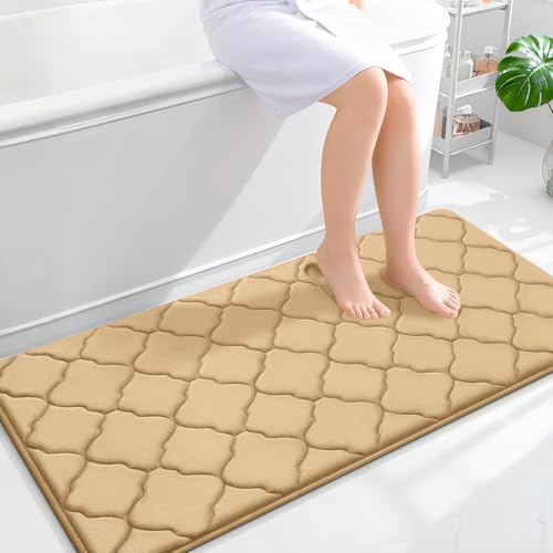 OLANLY Memory Foam Bath Mat Rug 47x24, Ultra Soft Bathroom Rugs, Beige