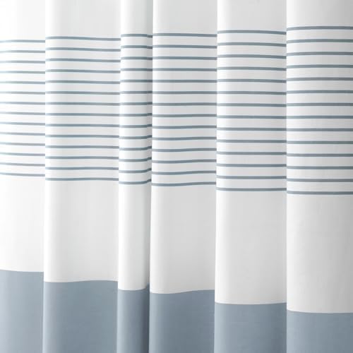 Blue Coastal Ocean Cotton Striped Shower Curtain with Tassel 72"W X 78"L