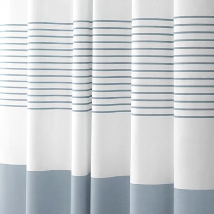Blue Coastal Ocean Cotton Striped Shower Curtain with Tassel 72"W X 78"L
