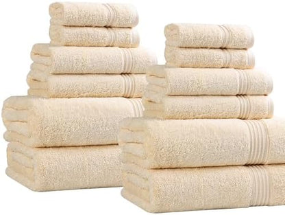 SUPERIOR Egyptian Cotton 12-Piece Towel Set, Assorted Towels for Home Bathroom, Guest Bath Decor Essentials, Includes 4 Bath, 4 Hand, 4 Face Towels/Washcloths, Quick Dry, Absorbent - Canary