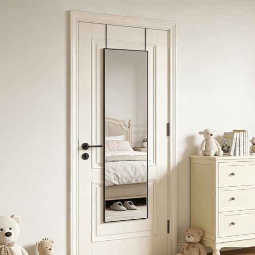 51x16 Inch Full Length Mirror Over the Door Hang or Wall Mounted Black