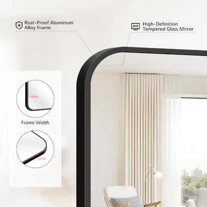 FORBATH Bathroom Mirror 36x40 Inch, Large Rectangular Wall Mirror with Black Aluminum Frame, Rounded Corners, Horizontal or Vertical Mount for Bathroom, Bedroom, Entryway