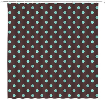 Polka Dot Shower Curtain Dark Brown Teal Dots Vintage Retro Fabric Decorative Bathroom Curtains with Hooks,70" Wx78 H