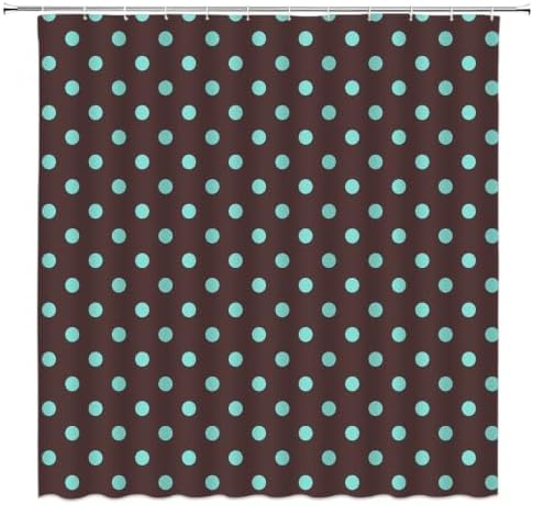 Polka Dot Shower Curtain Dark Brown Teal Dots Vintage Retro Fabric Decorative Bathroom Curtains with Hooks,60" Wx70 H