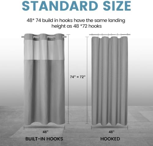 EUTXL Heavyweight No Hook Shower Curtain with Liner, Grey, 48x74