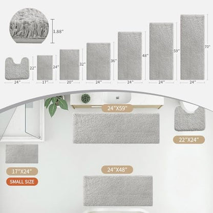 Disolla Grey Bathroom Rug 24x48 - Non-Slip Plush Thick Bath Mat, Highly Absorbent & Ultra Soft Fluffy Floor Mat, Machine Washable for Shower and Tub