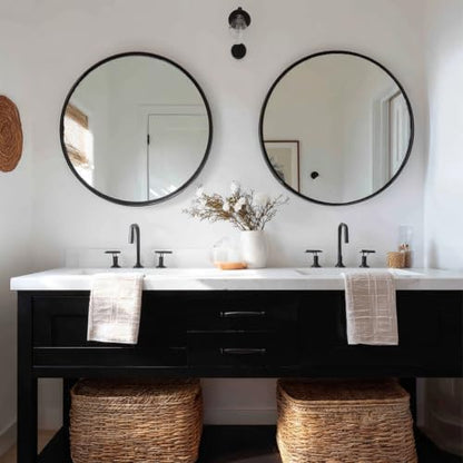 Sunniry Round Mirror 22 inch, 2 Pack Black Circle Mirror, Matte Metal Frame