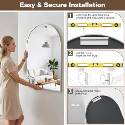 22"x30" Brushed Nickel Arched Vanity Bathroom Mirror, Set of 2