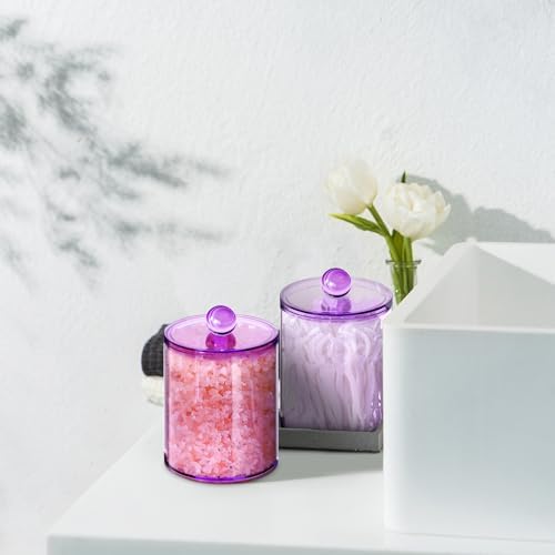 4 Pcs Acrylic Qtip Holder, Cotton Ball Holder Jars with Lids, Purple