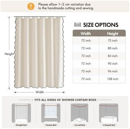 ANRODUO Ivory Scalloped Linen Textured Shower Curtain, W72 x L84