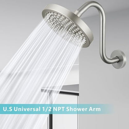 Shower Head Extension Arm with Flange, S Shaped High Rise Gooseneck Showerhead Riser Pipe, Universal Standard 1/2" Connection - Bathroom Accessory (8 Inch, Brushed Nickel)