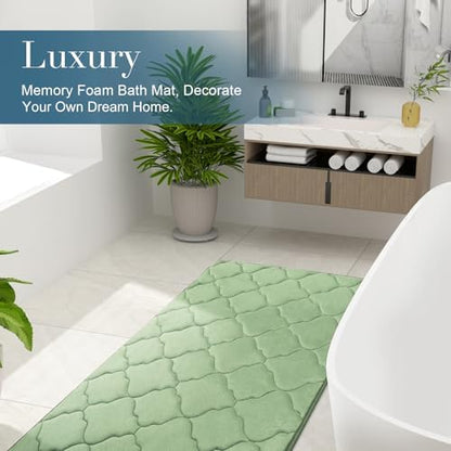 OLANLY Memory Foam Bath Mat Rug 47x20, Ultra Soft Bathroom Rugs, Sage Green