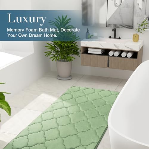 OLANLY Memory Foam Bath Mat Rug 47x24, Ultra Soft Bathroom Rugs, Sage Green