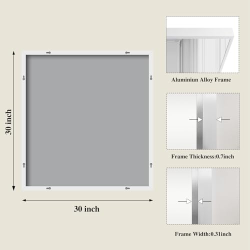 Koonmi White Rectangle Wall Mirror, 30x30 Inch Bathroom Mirror, Aluminum Frame Vanity Mirror for Entryway, Living Room, Bedroom Bathroom, Hangs Horizontally or Vertically