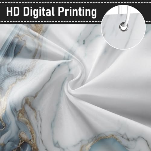Ocean Blue Marble Shower Curtain Modern Abstract Luxury Gold Ink Texture Gray Ombre Watercolor Bathroom Curtain Set with Hooks Soft and Lightweight Waterproof Fabric Machine Washable 72"Wx72"L