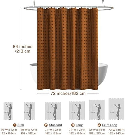 Extra Long Boho Farmhouse Shower Curtain Woven Fabric 84 Inch Pumpkin Orange Shower Curtain, 72 x 84 Tufted Pleat Floral Puffs Textured Modern Minimalist Shower Curtain Set with Hooks for Bathroom