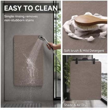 MontVoo -Bath Mat Rug-Rubber Backing Non Slip Quick Dry Absorbent Thin Bathroom Rugs Fit Under Door-Faux Suede Surface Bathroom Floor Mats-Shower Rug for in Front of Bathtub Shower Brown 24"X70"