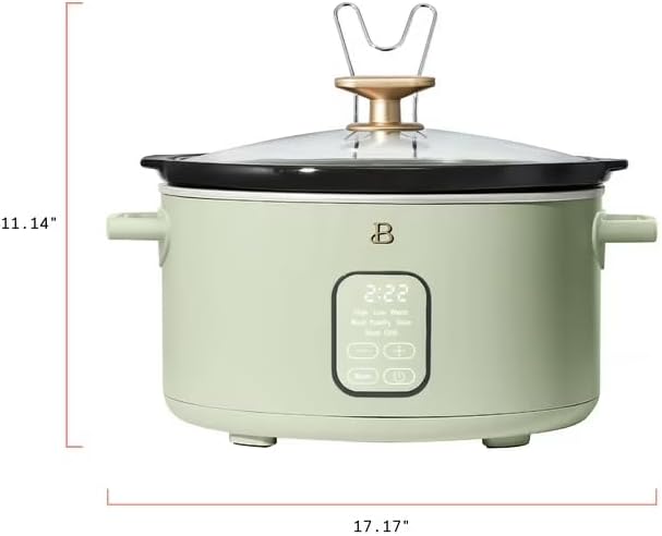 B 6 Qt Programmable Slow Cooker with Digital Timer, 5 Cooking Functions, Removable Ceramic Pot, Tempered Glass Lid, Dishwasher Safe (Sage Green)