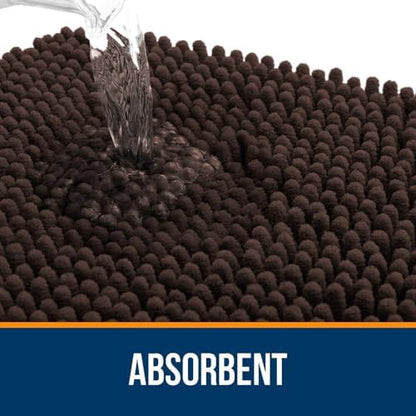 OLANLY Chenille Bathroom Rugs Mats Sets 2 Piece, 30"x20"+24"x20", Brown