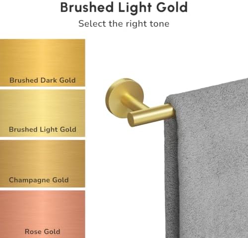 USHOWER 8PCS Light Gold Bathroom Hardware Set, 18-Inch Towel Bar Set