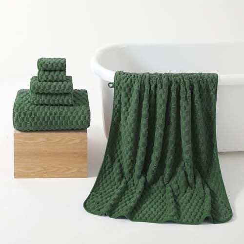 REDKISS Olive Green Microfiber Towels Set of 6-35x70 Inches Oversized Bath Sheets, Extra Large Bath Towels Set of 6, Super Soft Quick Dry Lint Free Absorbent Waffle Microfiber Shower Towels