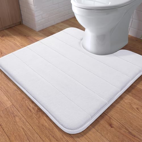 Yimobra Memory Foam Toilet Bath Mat U-Shaped, Soft and Comfortable, Super Water Absorption, Non-Slip, Thick, Machine Wash and Easier to Dry for Bathroom Commode Contour Rug, 24 X 24 Inches, White