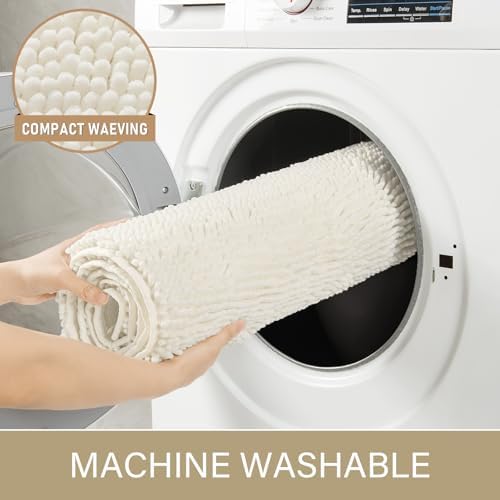 LOCHAS Luxury Bathroom Rug Shaggy Bath Mat 24 x 48 Inch, Cream White
