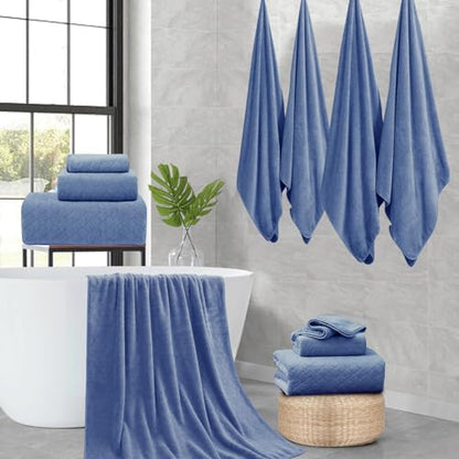 Extra Large Bath Towels Set 35x70 Inches - Luxury 600 GSM Oversized Bath Sheet,Ultra Soft Microfiber - Quick Dry,Highly Absorbent Shower Towels Spa Hotel Bathroom Towel Set (4-Pack,Air Force Blue)