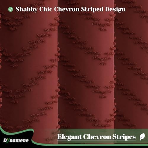 Dynamene Long Boho Farmhouse Shower Curtain Tufted Chevron 72x78 Burgundy