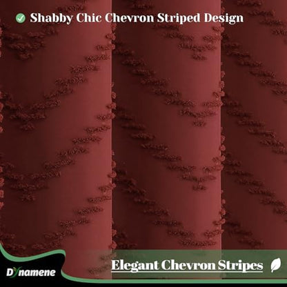 Dynamene Long Boho Farmhouse Shower Curtain Tufted Chevron 72x78 Burgundy