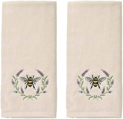 SKL Home Bee Lavender Hand Towel Set-2pc, 100% Cotton, Embroidered, Natural