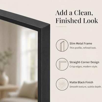 24x36 Matte Black Framed Rectangle Bathroom Vanity Wall Mirror