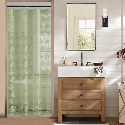 TUDECO Stand Up Sage Green Lace Shower Curtain with Valance, 36''W x 72''L