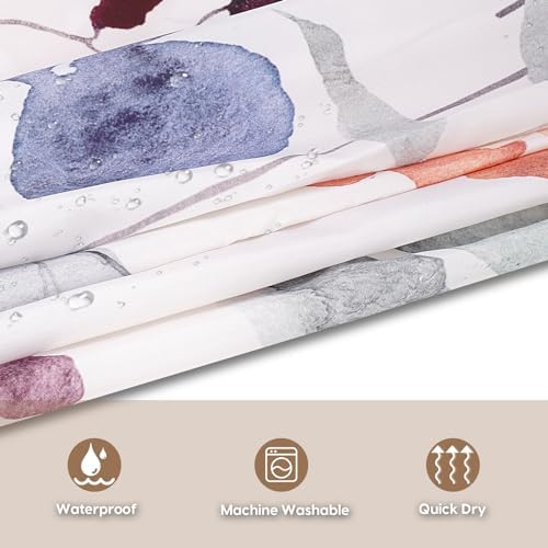 Amaredom Ink Floral Shower Curtain with 12 Metal Hooks, 72x72 Inches