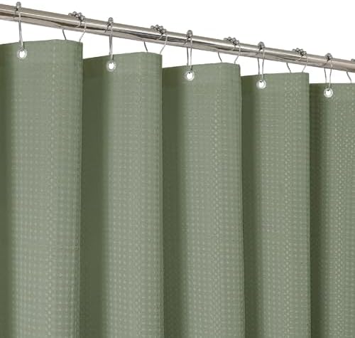 2-in-1 Waterproof Fabric Shower Curtain - No Separate Liner Needed, Hotel-Style Waffle Weave, Effortless Cleaning & Washable Bathroom Shower Curtain Set,72Wx84H,SageGreen