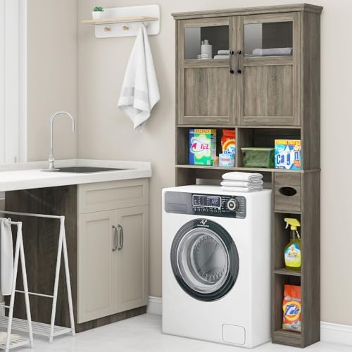 Vabches Over The Toilet Storage Cabinet with Doors & Paper Holder, Grey