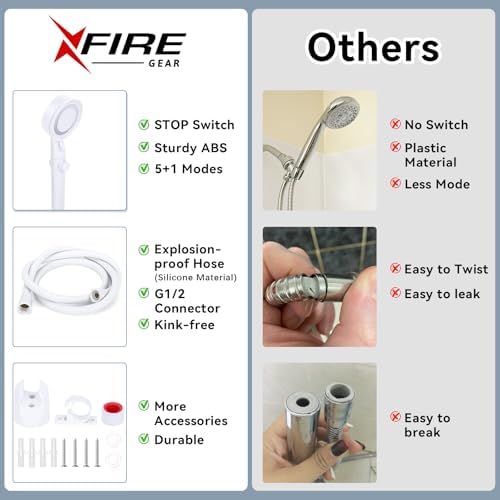 5+1 Mode High Pressure Replacement White RV Shower Head with Hose