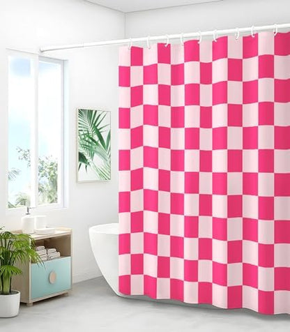 Bathroom Shower Curtain Cute Cortinas para Baño 72 x 72, Pink Plaid