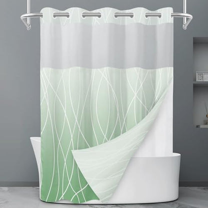 LXBNI Ombre Green No Hook Shower Curtain with Liner, 71 x 74 Inch