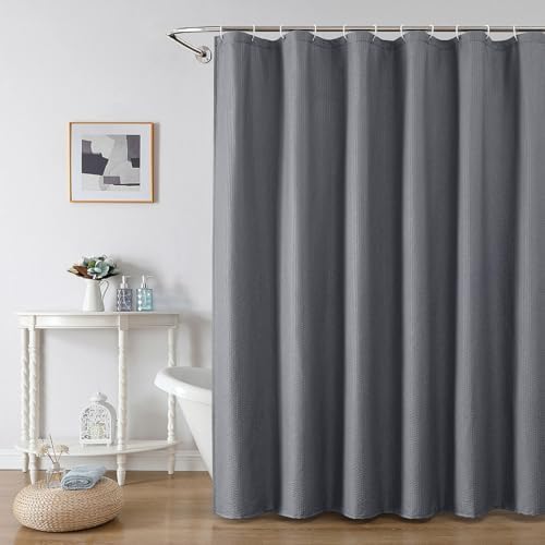 OWENIE Grey Shower Curtain for Bathroom 72x72 Inch, 3D Embossed Textured Waffle Fabric Shower Curtains, Soft Hotel Farmhouse Style, Water Repellent, Machine Washable, Grey, 72" W x 72" L