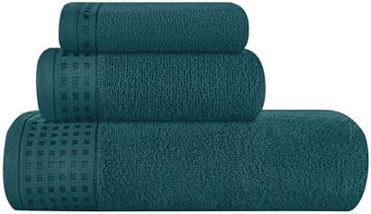 GLAMBURG Ultra Soft 3 Pack Cotton Towel Set, Contains a Bath Towel 28x55 inch, a Hand Towel 16x24 inch & a Wash Coth 12x12 inch, Ideal Everyday use, Compact & Lightweight - Teal