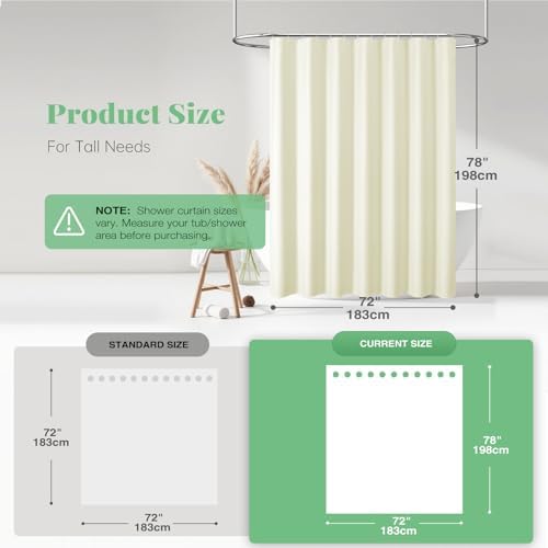 Dynamene Long Waffle Shower Curtain 256 GSM Heavy Fabric 72x78 Cream/Ivory